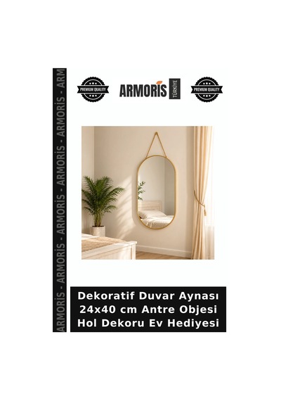 Dekoratif Duvar Aynası 24x40 Cm Antre Objesi Hol Dekoru Ev Hediyesi Çok Renkli