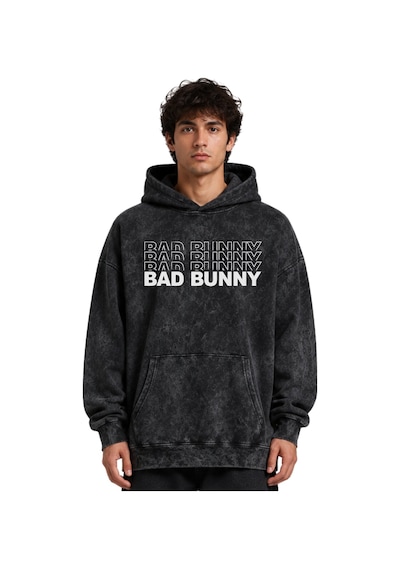 Sevbano Bad Bunny Rapper Şarkıcı Baskılı Unisex Oversize Yıkamalı Premium Siyah