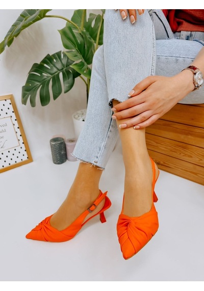Ervanın Butiği Turuncu Saten Bow Fiyonk Detay Kadın Stiletto-3700