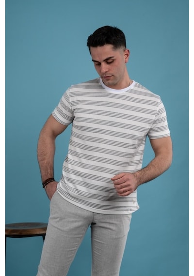 Slimfit Çizgili Örme Kumaş Erkek T-Shirt