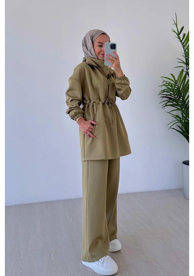 Kahijab Tasarım Yaka Scuba Takım - Yağ Yeşili Yağ Yeşili