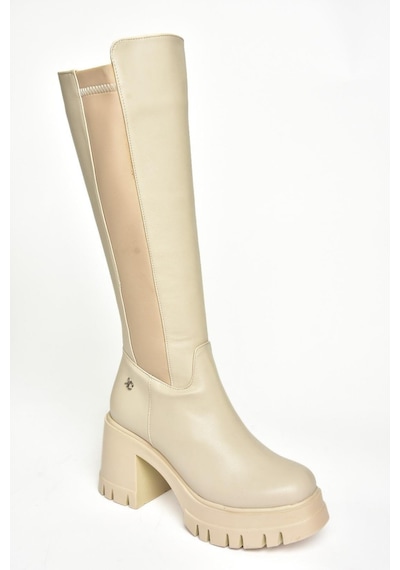 Fox Shoes T973390009 Bej Kalın Topuklu Kadın Çizme Bej