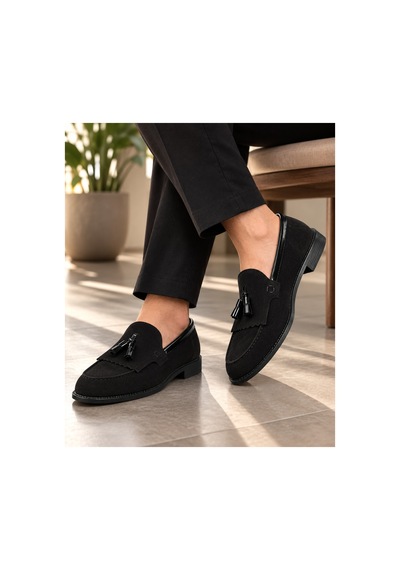 Yalçın Erkek Siyah Süet Parlak Detaylı Loafer Püsküllü Klasik Günlük Ayakkabı Siyah - 905434467 Siyah