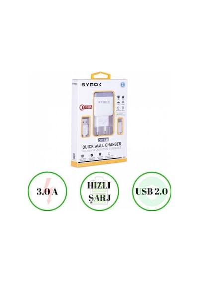 Syrox Q32 Type-C Girişli 3.0 Amper Hızlı Şarj Aleti (Beyaz) (491446407)