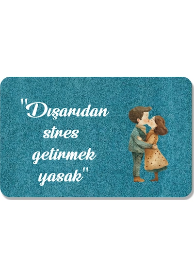 Dijital Baskılı Hoş Geldiniz Yazılı Çiçek Desenli Kapı Önü Paspası İç Ve Dış İçin Yıkanabilir Kaymaz Bebek Mavisi