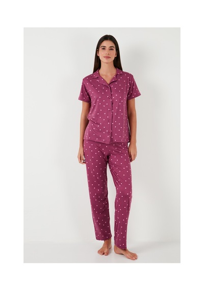 Lela Desenli Regular Fit Gömlek Yaka Bayan Pijama Takımı 65750101 Mürdüm Lela Desenli Regular Fit Gömlek Yaka Bayan Pijama Takımı 65750101 Mürdüm