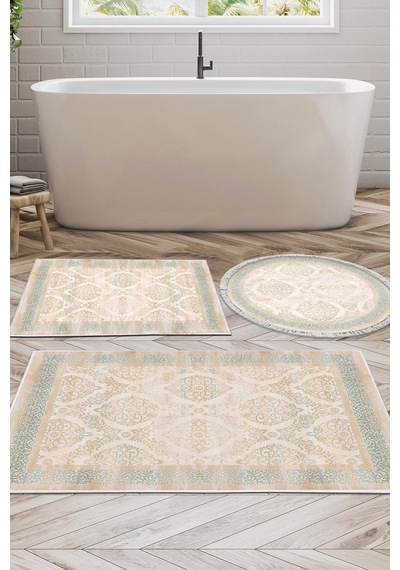 Eko Trend Djt 3 Lü Yıkanabilir Kaymaz Taban Banyo Paspas Seti 1376 Klasik Açık Turkuaz