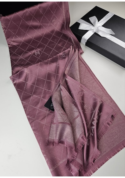Miorel Scarfs Chnl Tema Simli Kaşmir İpek Şal Scarfs Cashmere Shawl Hijab Yeni Sezon Mor