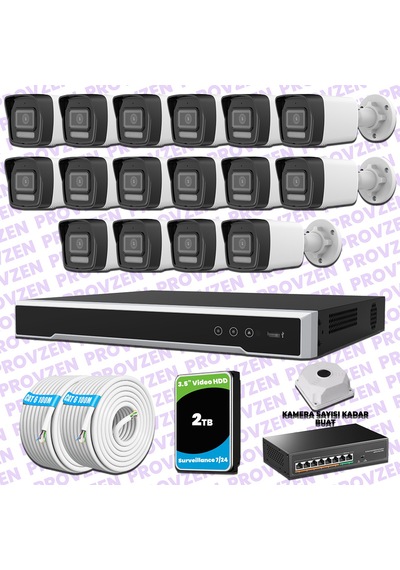 Provzen Hikvision 16 Ip 4mp Hibrit Colorvu Güvenlik Kamerası Seti Olay Anında Bildirim