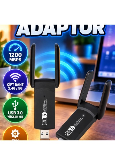 Çift Bant Wifi Adaptör 1200 Mbps Usb 3.0 Tak-çalıştır Özellikli