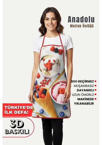 Anadolu 3 Boyutlu Mutfak Önlüğü 3d Baskılı Mutfak Önlüğü Sıvı Su Geçirmez Mutfak Önlüğü Dondurma