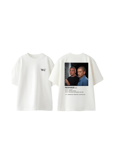 Thewert Prıson Break 4 Tasarım Sırt Baskılı Pamuk Beyaz Oversize T-shirt