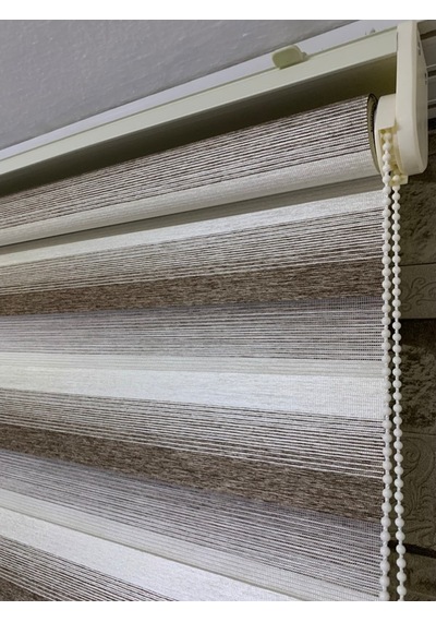 Kahve Krem Geçişli Zebra Perde (Etek Düz)