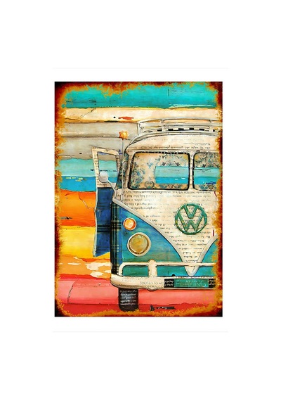Volkswagen Van Renkli Desenli Mdf Tablo 25 Cm X 35 Cm
