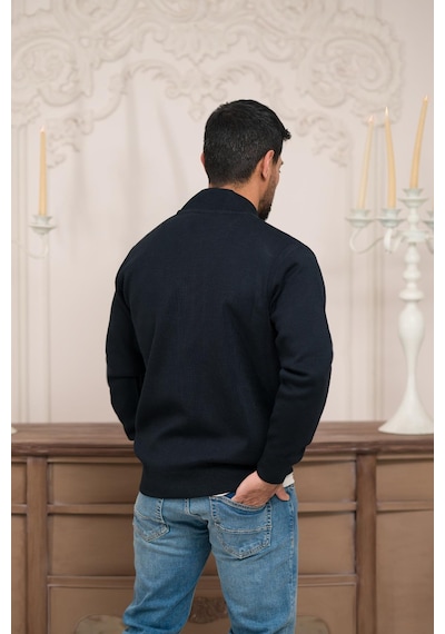 Woolen World Pilot Yaka Fermuar Kapamalı Klasik Kesim Astarlı Çelik Örgü Hırka Lacivert Woolen World Pilot Yaka Fermuar Kapamalı Klasik Kesim Astarlı Çelik Örgü Hırka Lacivert