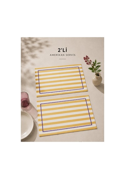 Sarı Çizgili Mor Biyeli Amerikan Servisi 2'li Set 33x44 Cm Sofra Ve Masa Düzeni Dekoru Sarı - 887012615 Sarı
