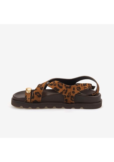 Kemal Tanca Hawen Angels Kadın 3cm Eva Taban Süet Sandalet 156-29 Leopar Süet