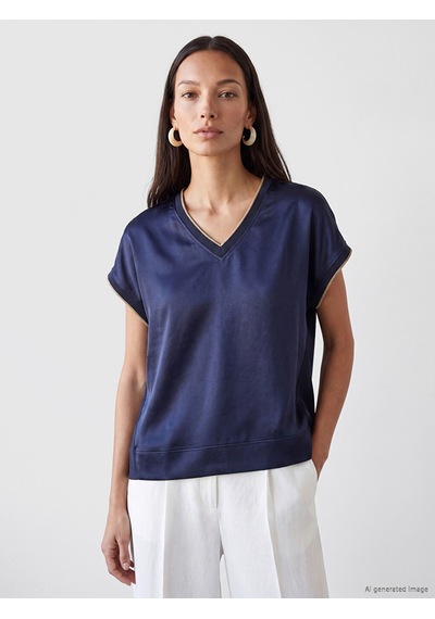 Lcw Everyday Lacivert V Yaka Oversize Kadın Tişört