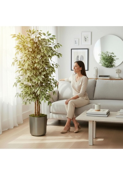 150 Cm Yapay Ficus Metal Saksı 30x30 Dekoratif Ağaç Çok Renkli