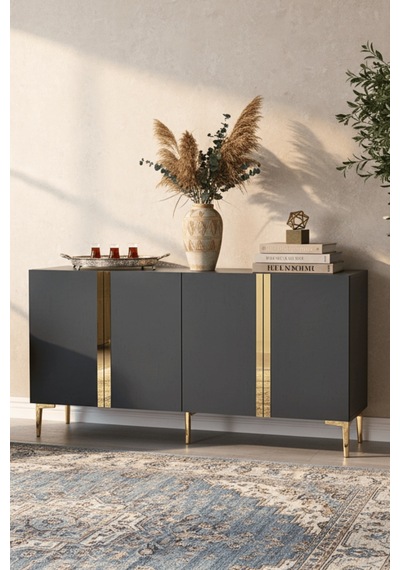 Ka1598ag Anka150 Konsol, Kahve Köşesi, Tv Sehpası Ve Dolap Antrasit - Gold 150cm Ka1598ag Anka150 Konsol, Kahve Köşesi, Tv Sehpası Ve Dolap Antrasit - Gold 150cm
