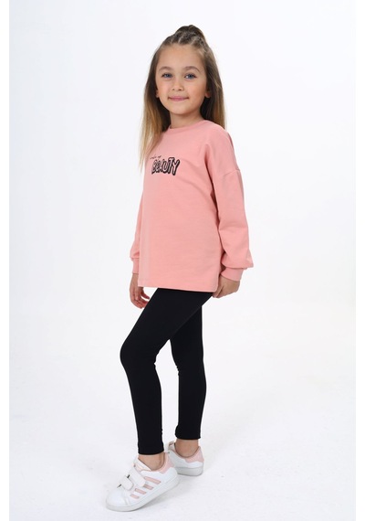 Toontoy Kids Toontoy Kız Çocuk 2'li Takım Baskılı Bisiklet Yaka Sweatshirt & Basic Düz Tayt Mercan Toontoy Kids Toontoy Kız Çocuk 2'li Takım Baskılı Bisiklet Yaka Sweatshirt & Basic Düz Tayt Mercan