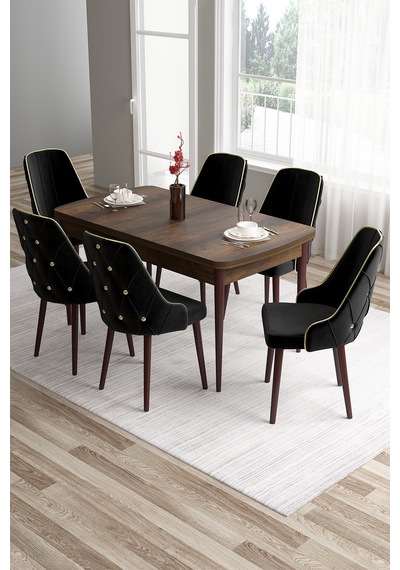 Canisa Tia Serisi 80x132 Açılabilir Mdf Barok Ahşap Desen Gold Detay Mutfak Masası Ve 6 Siyah Sandalye Masa Barok Ahşap Desen Sandalye Siyah Canisa Tia Serisi 80x132 Açılabilir Mdf Barok Ahşap Desen Gold Detay Mutfak Masası Ve 6 Siyah Sandalye Masa Barok Ahşap Desen Sandalye Siyah