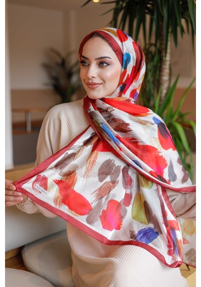 Mimiyum Nayf İpek Şal Pastel Desen - Bordo
