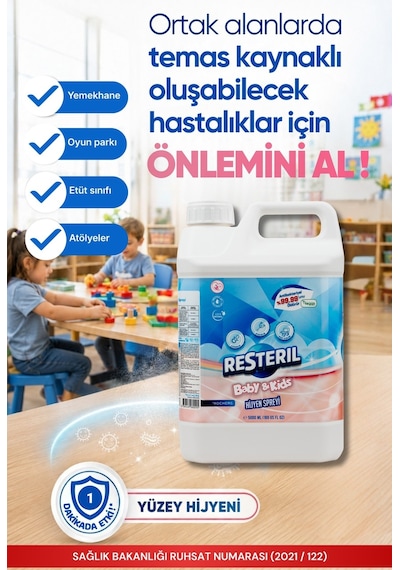 Resteril Bebek Dezenfektanı Çok Amaçlı Dezenfektan Saf Hipokloröz Baby Kids Anaokulu Okul Oyun Alanı Oyun Matı Oyuncak Hijyeni 2 x 5 L