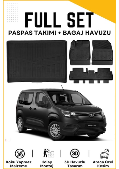 Toyota Proace City 2022 Model Seperatörlü Birebir Uyumlu Bagaj Havuzu+paspas Seti
