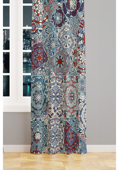 Mosque Tiles 1 Desenli Süet Oturma Odası Salon Fon Perde Ekstrafor Büzgü Tek Kanat Prd-1086 Çok Renkli