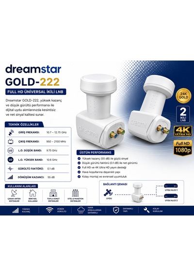 Dreamstar Gold-222 İkili Universal 4k Uydu Lnb