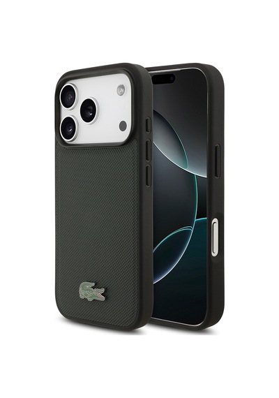 Apple Uyumlu iPhone 18 Pro Kılıf Lacoste Lisanslı M-safe Uyumlu Pu Pike Desenli Metal Logolu Kapak Koyu Yeşil