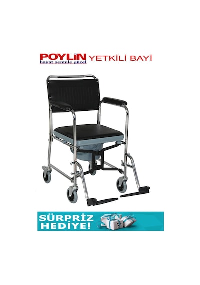 Poylin P689 Banyo Tuvalet Wc Duş Tekerlekli Sandalyesi Paslanmaz