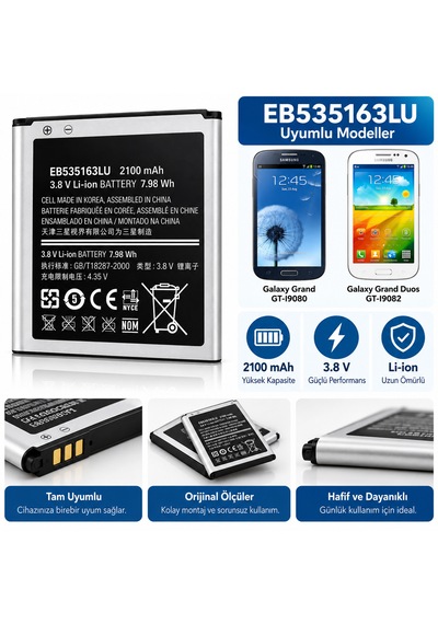 Galaxy Grand I9080 I9082 Uyumlu Eb535163lu 2100 Mah Batarya Pil
