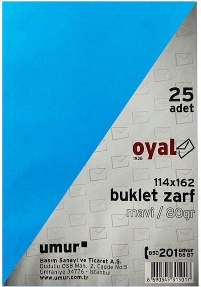 Oyal Buklet Zarf Mavi 80 G Silikonlu 11.4 X 16.2