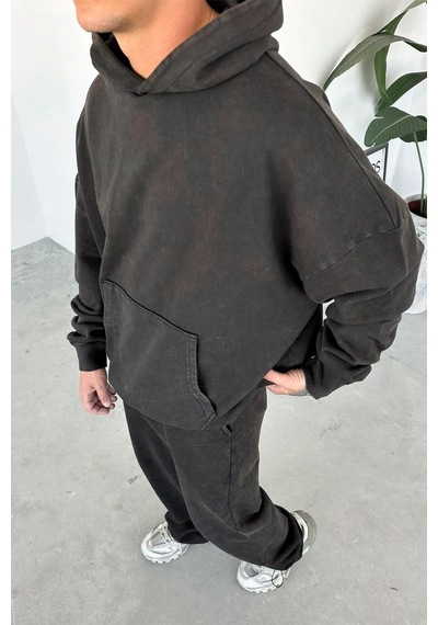 Kahverengi Basic Yıkamalı Oversize Sweatshirt Kahverengi