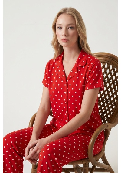 Relax Mode Kadın Kırmızı Viskon Gömlek Pijama Takımı - Lb1002r