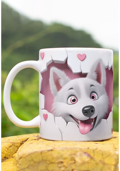 3d Görünümlü Sevimli Köpek Hediyelik No:15 3d Tasarım Baskılı Kupa Bardak Mug White