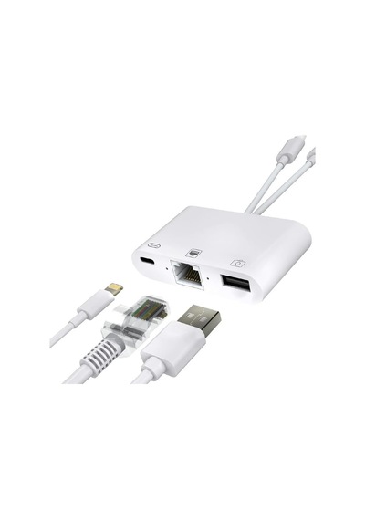 3 İn1 Şarj Adaptörü Lightning Type-c Girişini Kamera Fotoğraf Makinesi Lan Ethernet Girişine Çevirici Dönüştü