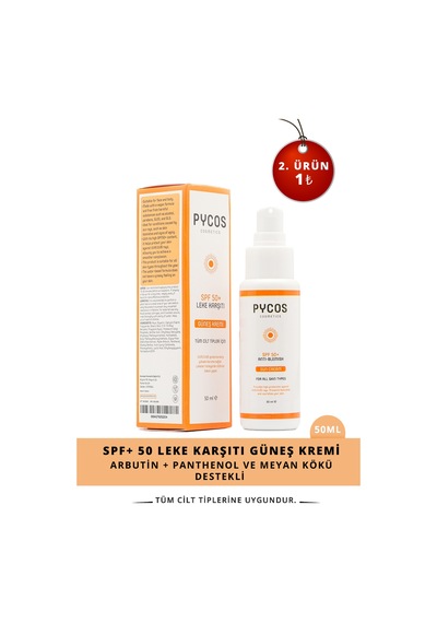 Pycos Cosmetıcs Spf 50 Leke Karşıtı Yüz Güneş Kremi 50ml, Tüm Cilt Tipleri Için