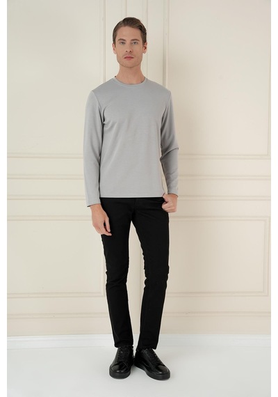 Efor Comfort Fit Bisiklet Yaka Uzun Kol Casual Gri Tişört Ts 892 Gri