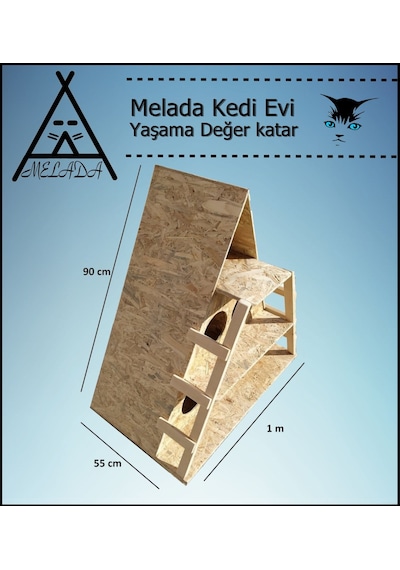Melada Kedi Evi Dış Ortam Uygun Ahşap Kedi Evi Osb 100x90x55 Cm