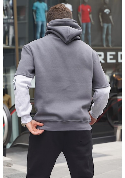 Madmext Füme Nakışlı Kapüşonlu Sweatshirt 6141-füme Füme