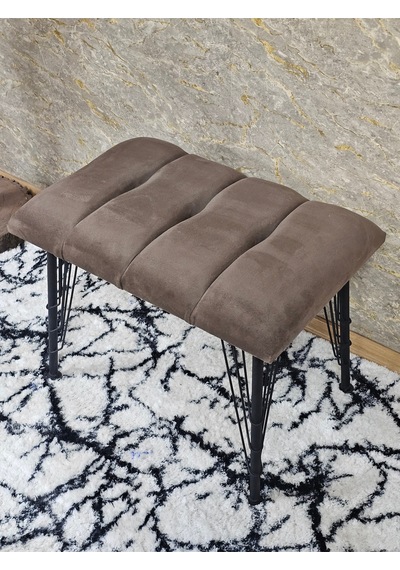 Zafir Metal Siyah Tel Ayaklı 60 Cm Puf Bench - Puf - Bench - Oturak - Mutfak Oturağı - Antre Oturağı Kahverengi