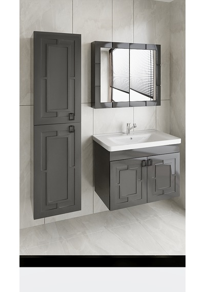Mr Clk Antrasit Gri 80 Cm Banyo Alt Dolap + Üst Dolap + Yan Boy Dolap +lavabo Antrasit - Gri Mr Clk Antrasit Gri 80 Cm Banyo Alt Dolap + Üst Dolap + Yan Boy Dolap +lavabo Antrasit - Gri