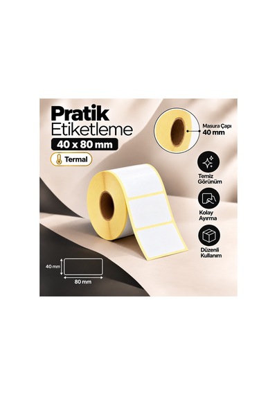 40x80 Mm Rulo Termal Ribonsuz Barkod Etiketi 40 Mm Masura 1000'li Sarım 1