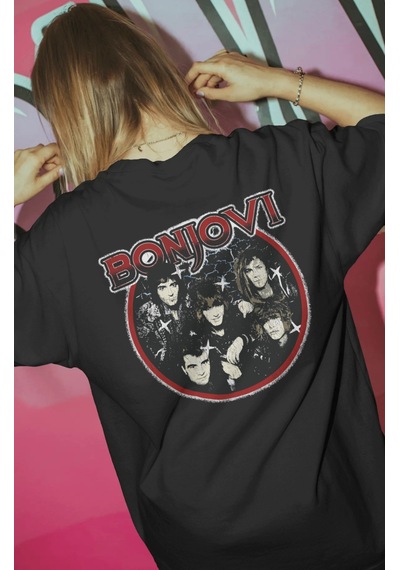 Bonjovi Rock Metal Şarkıcı Baskılı Unisex Oversize Premium Tişört Siyah