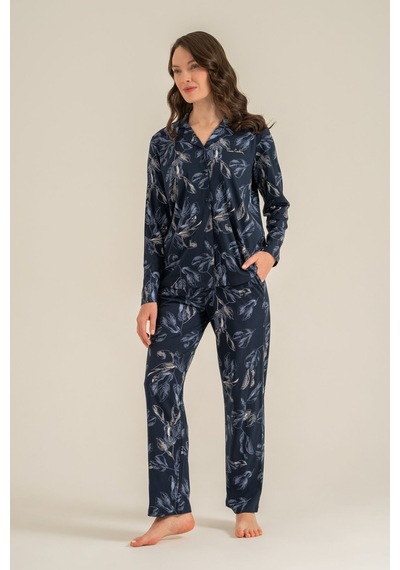 Pierre Cardin Kadın Leaves Lacivert Gömlek Pijama Takımı Pc9259-s-v1 Pc9259-s-v1