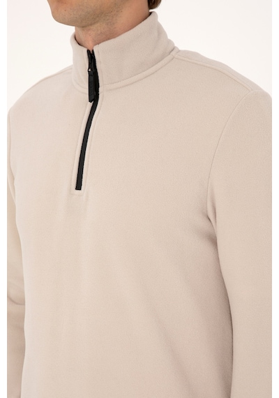 U.S. Polo Assn. Erkek Regular Fit Taş Polar Yarım Fermuarlı Basic Sweatshirt 50313777-VR049