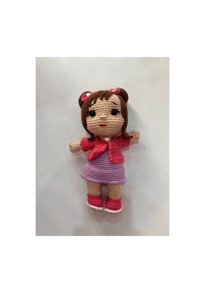 Afra Amigurumi El Örgüsü Bebek 20 Cm Tığ İşi Şirin Kıyafetli Hediyelik Oyuncak Bebek Mercan-mor